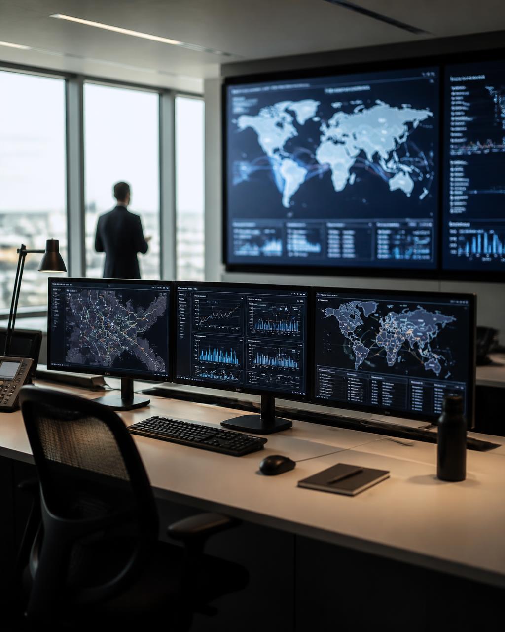 Operations team monitoring live logistics and performance dashboards in a control room